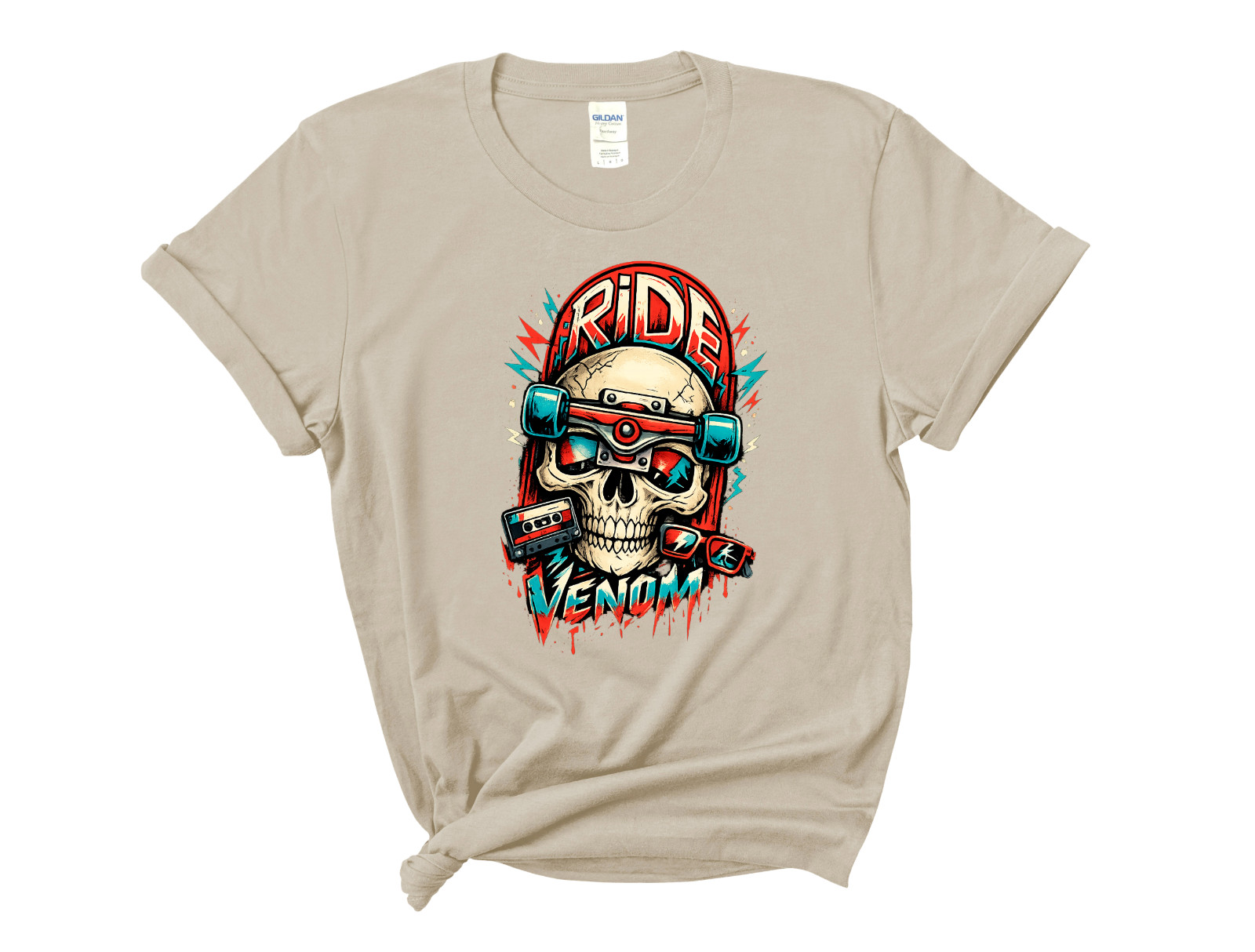 Ride The Venom Skull Skateboard T-Shirt Retro Skater Punk Graphic Tee