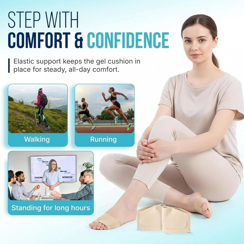 Metatarsal Pads for Men & Women – 1 Pair (2 Sleeves) Gel Cushions for Ball of