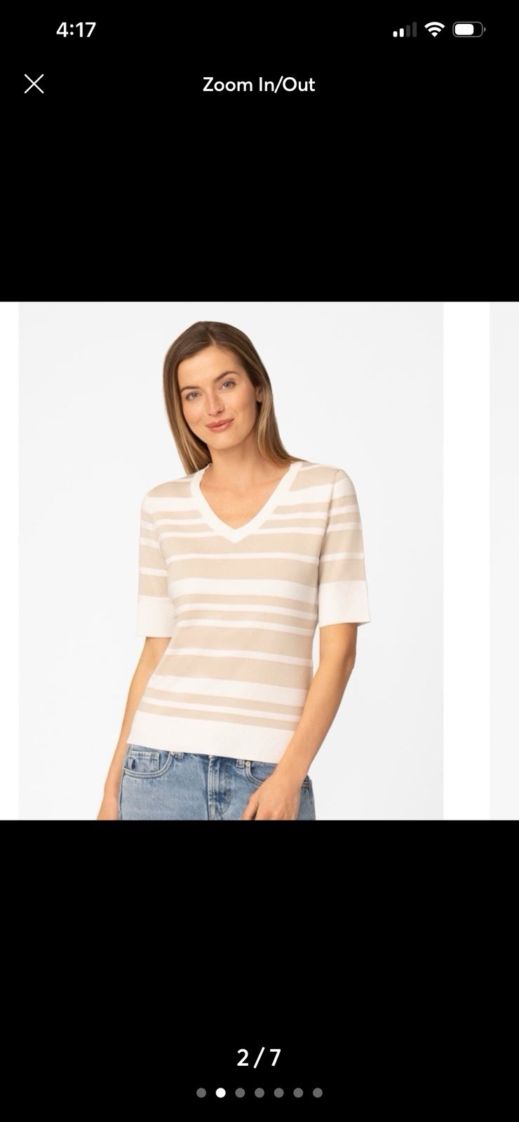 NWT Melissa Paige Women’s Petite Textured Stripe V Neck Top Gold & White PXL