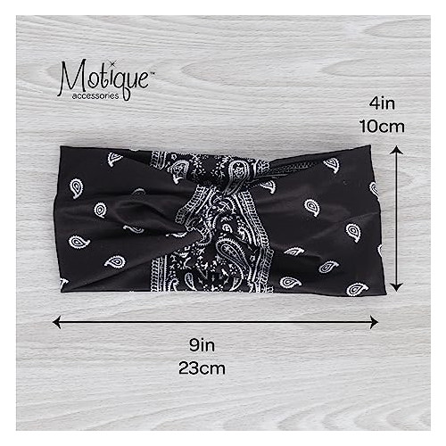 Motique Accessories Paisley Black Twist Turban Wide Headwrap Hair Band for Women