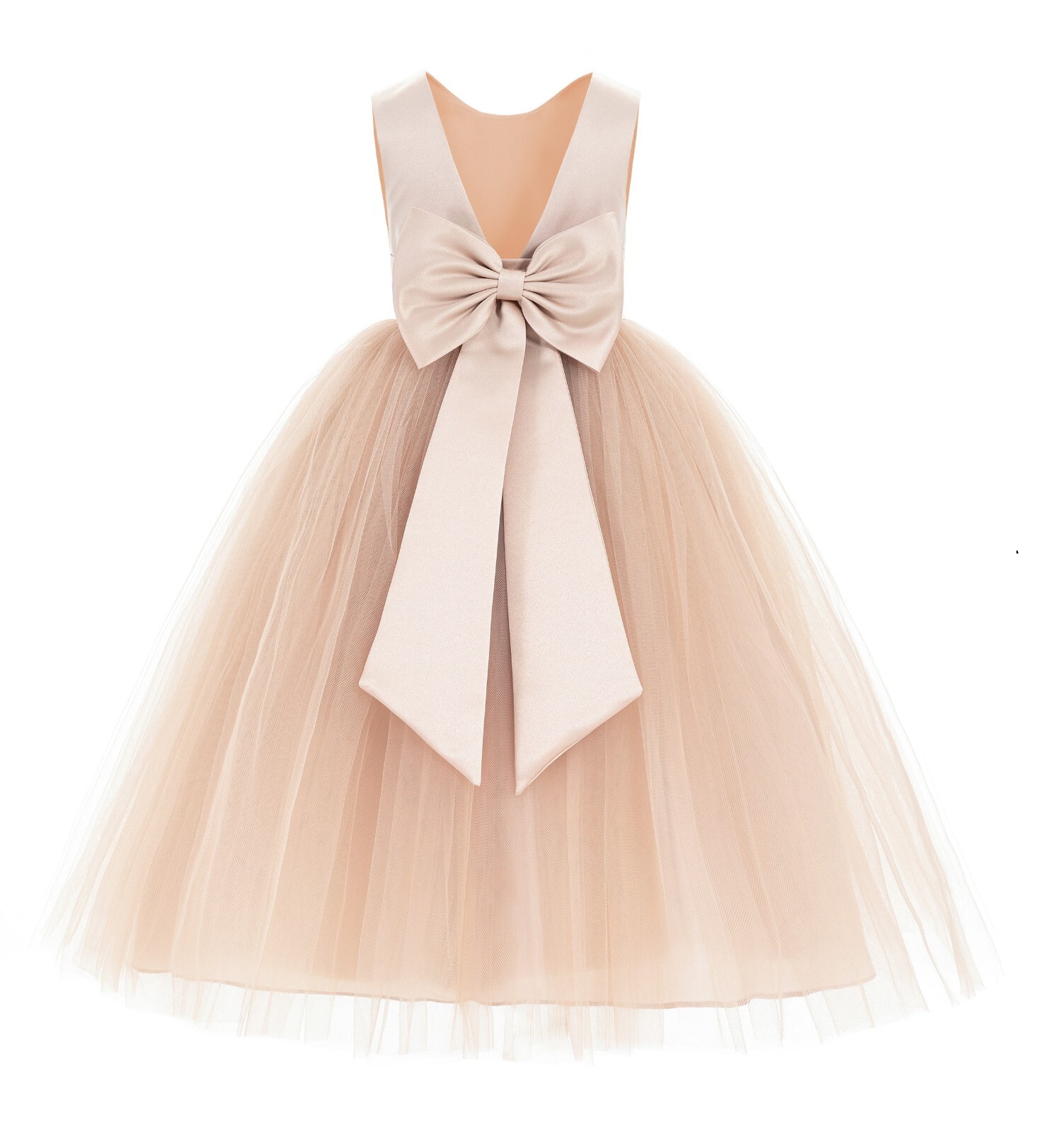 Satin Flower Girl Dress with Bow Party Dresses Bridesmaid Dress Graduation Dress
