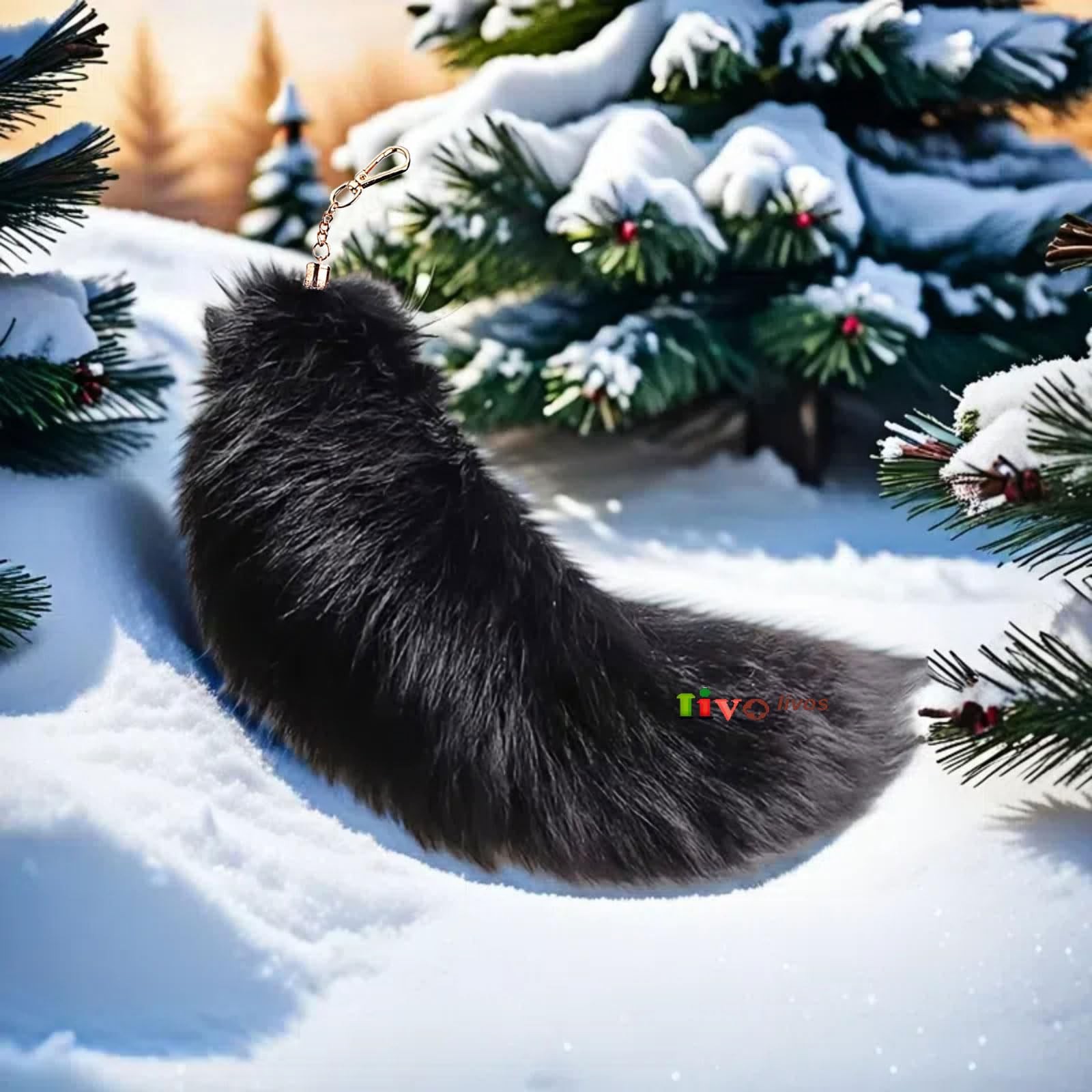 Fluffy Therian Fox Tail Keychain Soft Plush Accessory for Cosplay, Ren Faire…