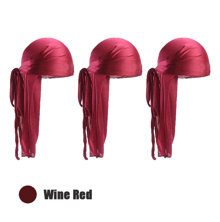 3 Pack Silky Satin Durag Unisex Wave Cap Hat Doo Rag Biker Smooth Head Wrap