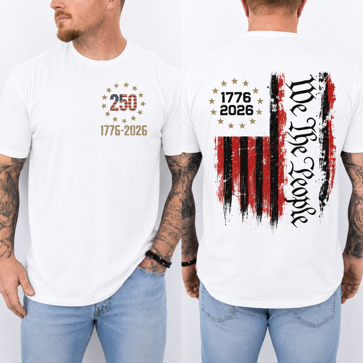 250 Years American Flag 250th Anniversary USA Patriotic Front & Back T-Shirt
