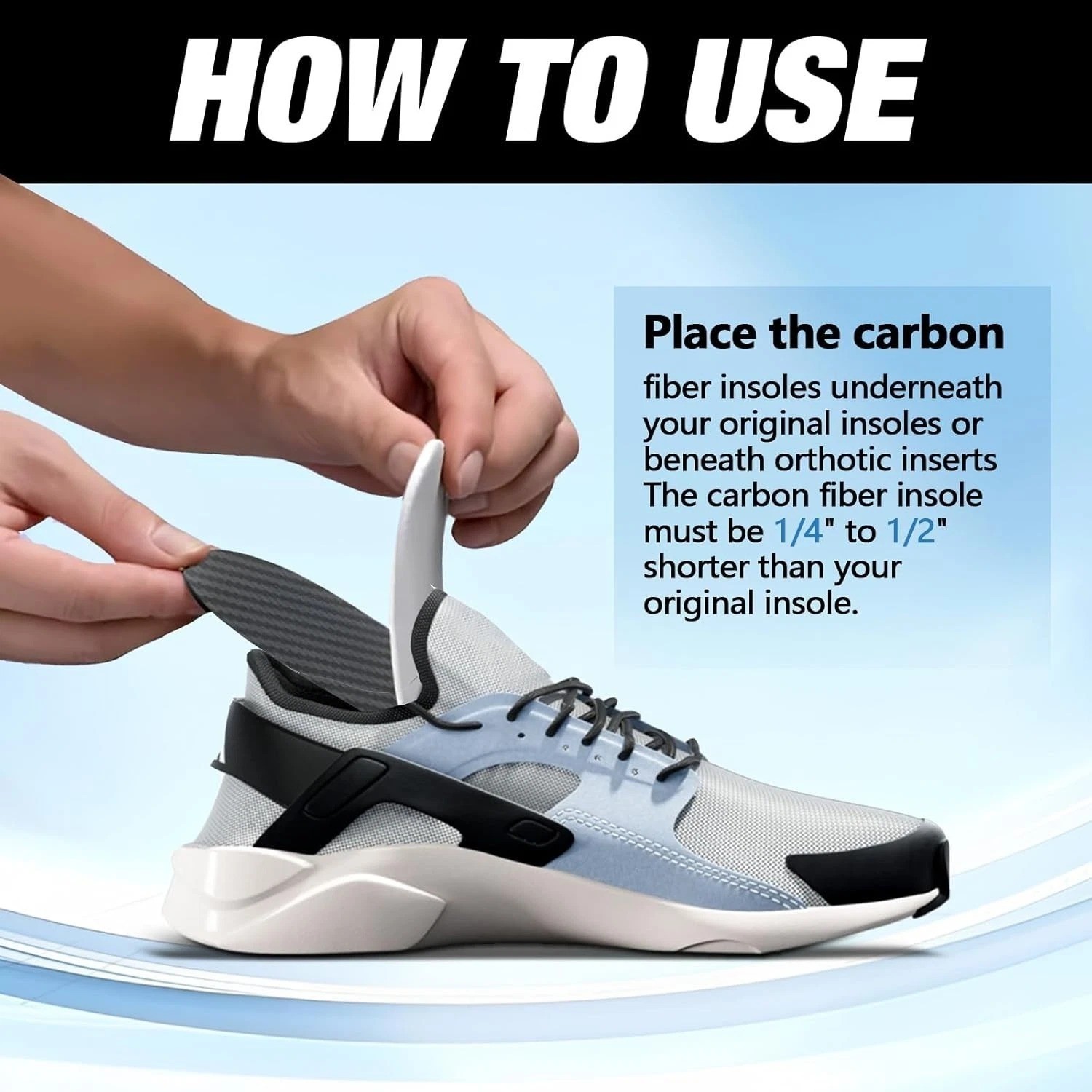 1 Pair Carbon Fiber Insole for Men & Women: 1.2Mm Thick Rigid Shoe Insert Suppor