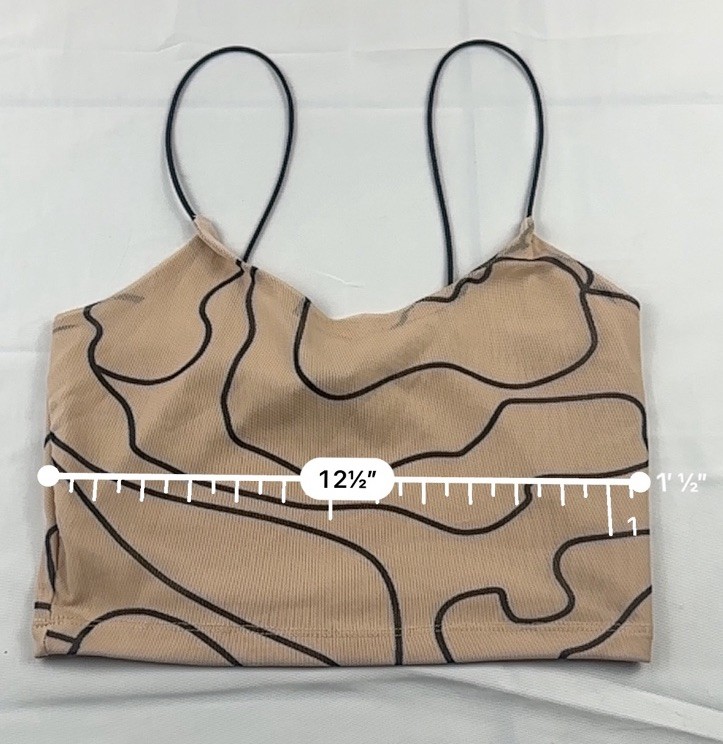 Just Polly New York Mesh Abstract Swirl Print Cami Crop Top Tan Black