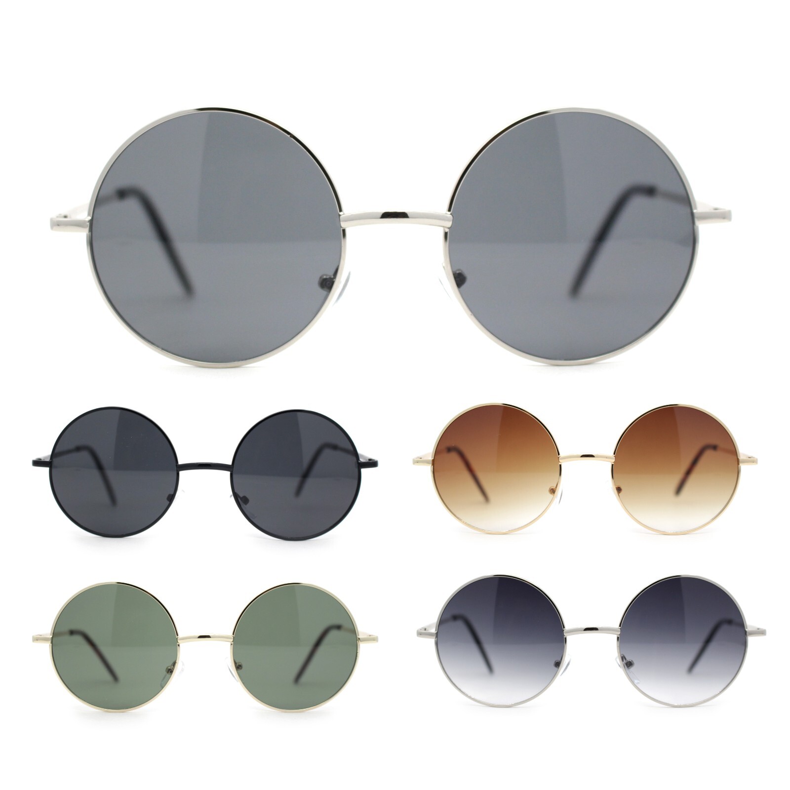 Iconic Hippie Musician 70s Round Circle Lens Metal Rim Sunglasses