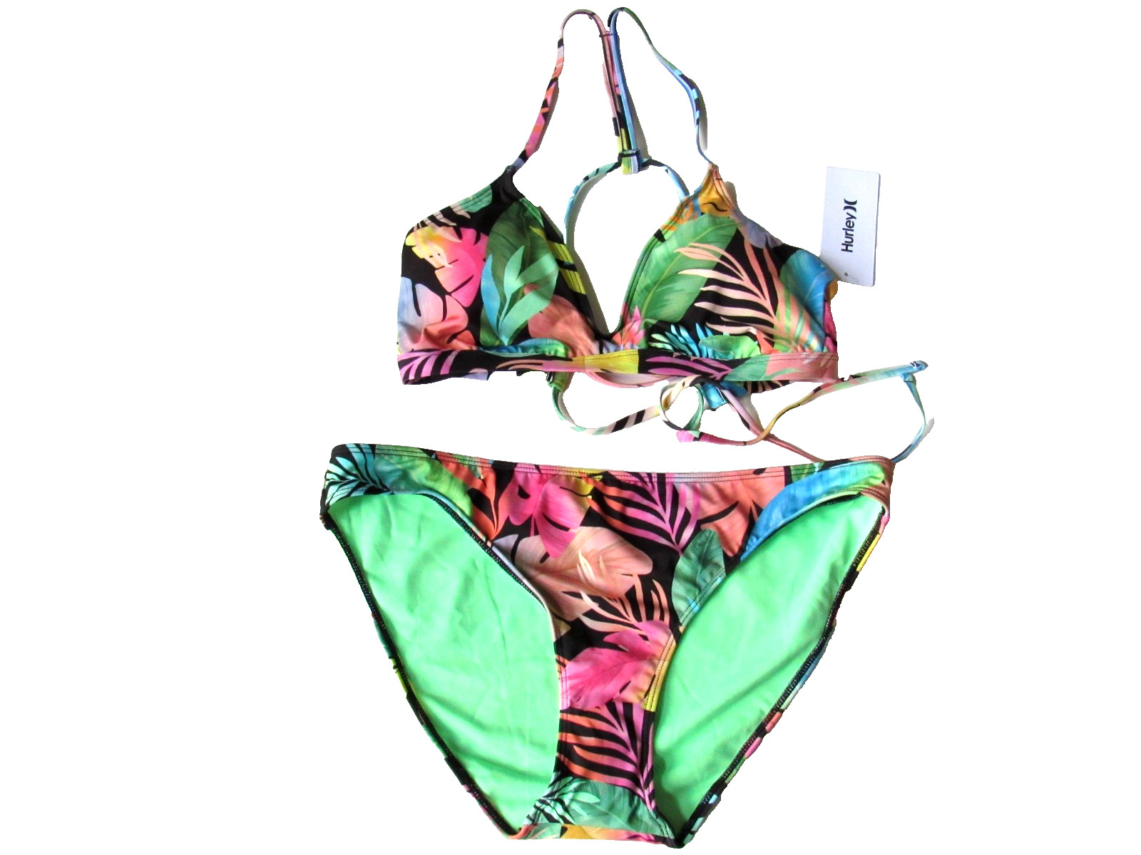 Hurley Swimwear Bikini Paradise Palm Adjustable Top Moderate Bottom Size XL NWT