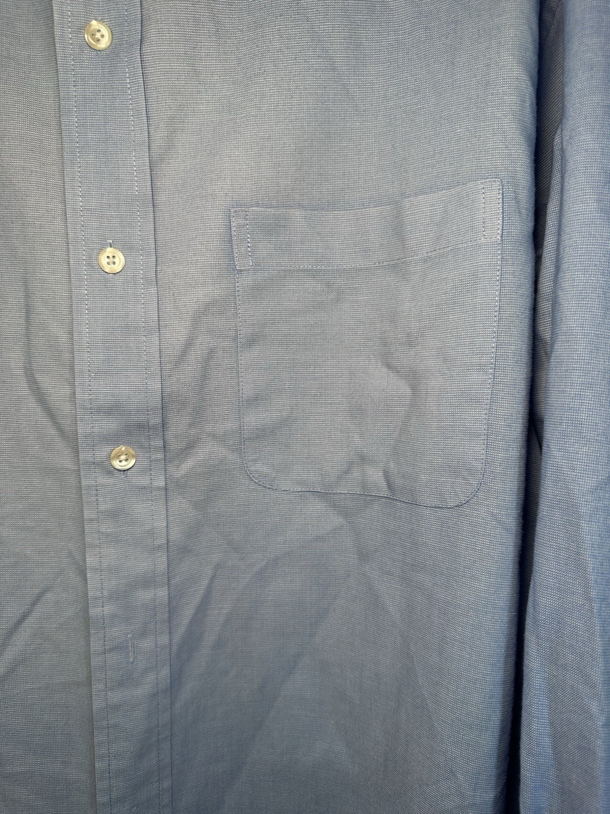 TravelSmith Regular Fit Blue Solid Poly/Cotton Band Collar Dress Shirt L