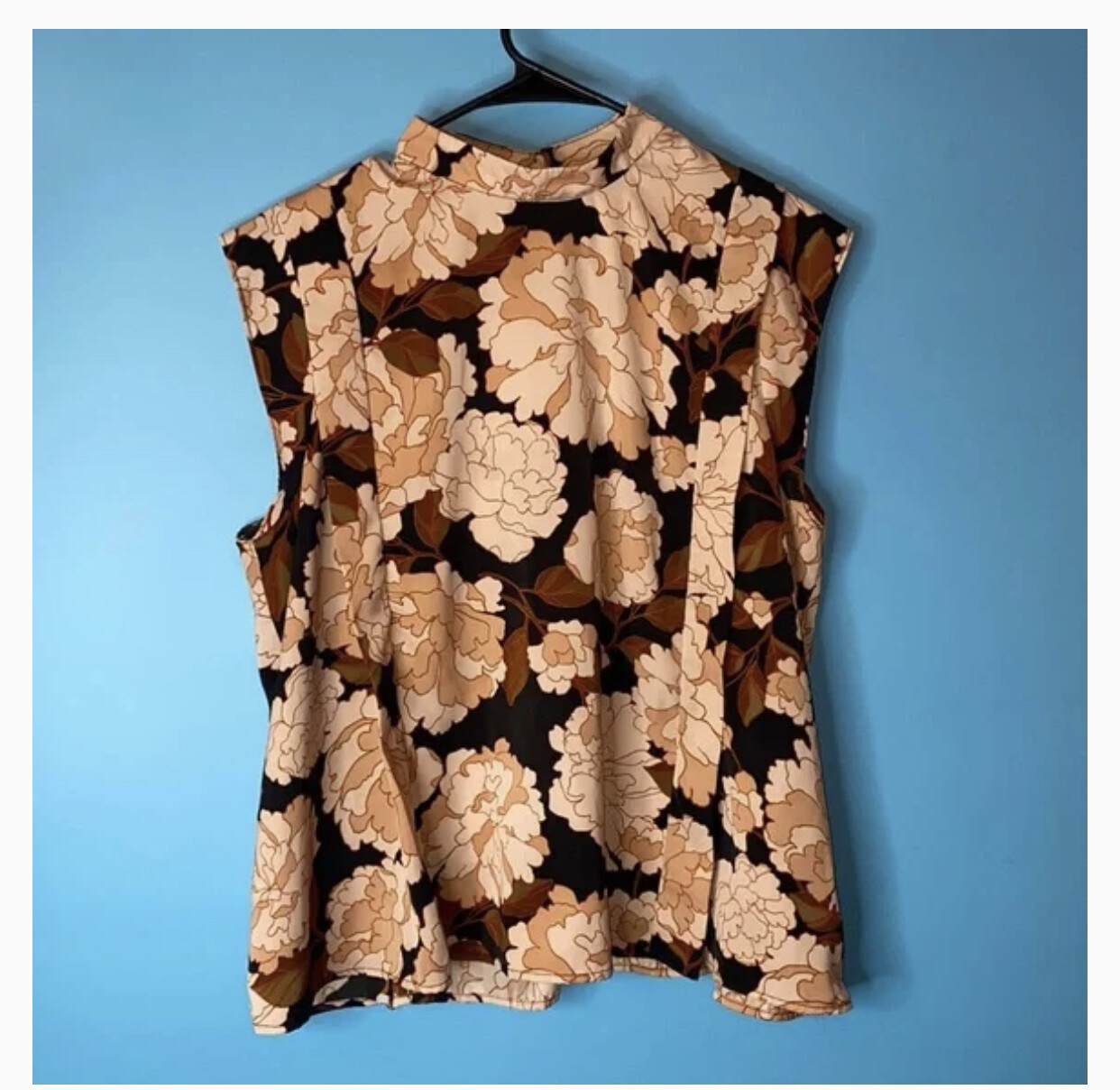 Floating Mums Floral Pink Peach Flowers Silky Cap Sleeve High Neck Blouse Top