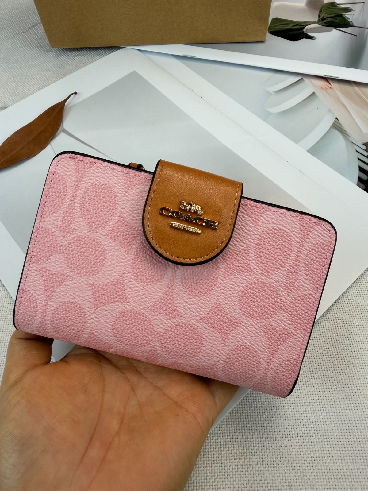 CEC29 Medium Corner Zip Wallet In Signature Canvas Powder Pink
