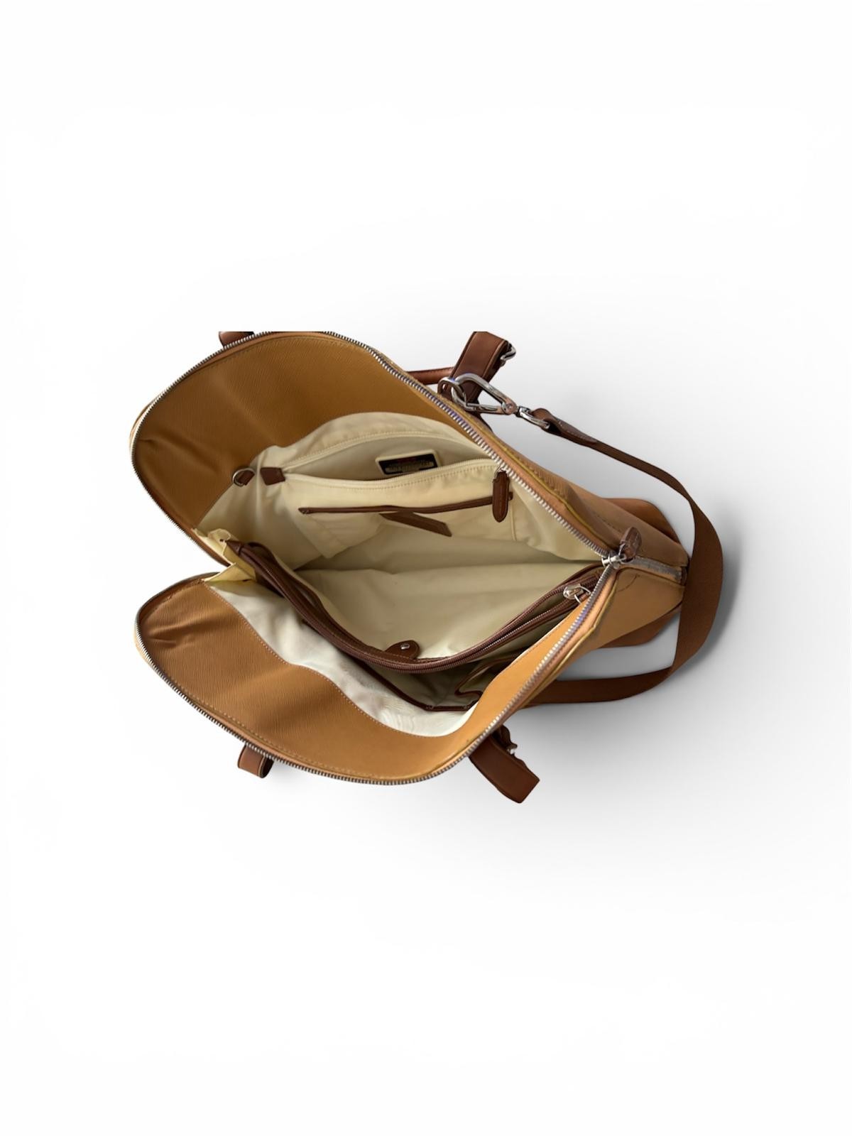 TUMI Sinclair Tegan Canvas Leather Laptop Tote Bag Natural Saddle Tan