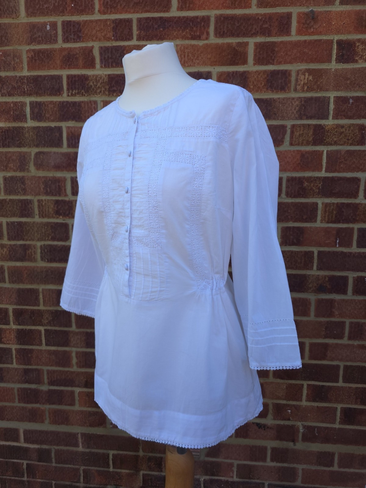 Marks & Spencer White 100% Cotton Anglaise Broderie Openwork Embroidered Blouse