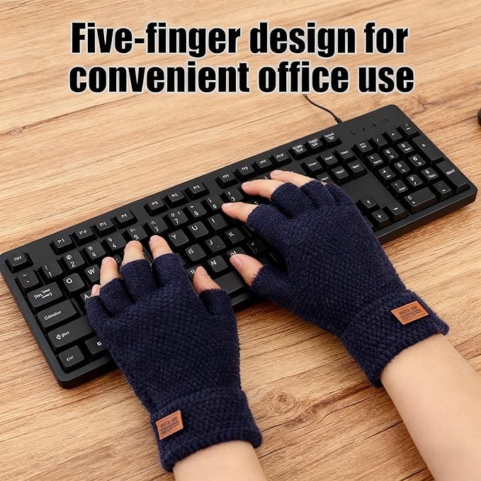 Winter Alpaca Wool Fingerless Gloves Thermal Men Knitted Half Finger Mitten