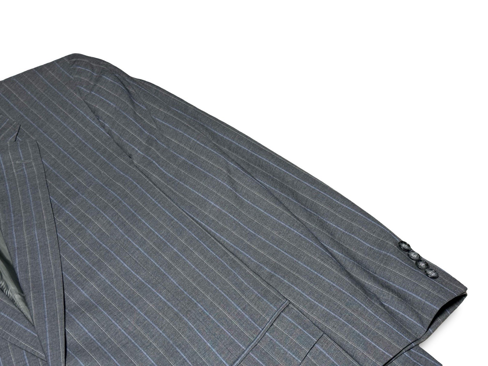 Vintage Corneliani 48R/40×28 Pants Super 150s Wool Gray Baby Blue Pinstripe Suit