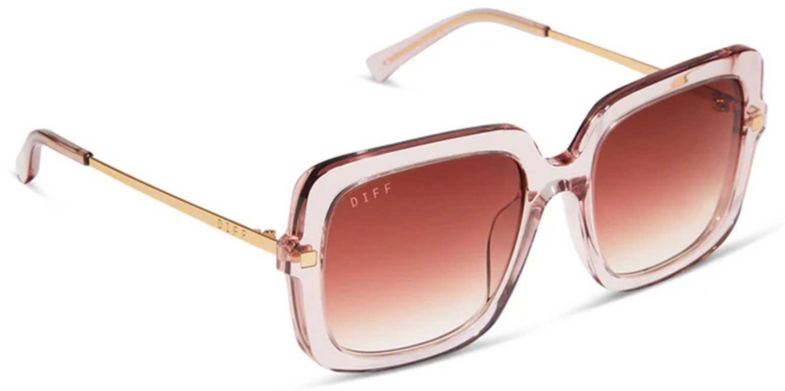 Diff Sandra Crystal Pink Oversize Square Sunglasses w/Gradient Lens DE01-0370-LP