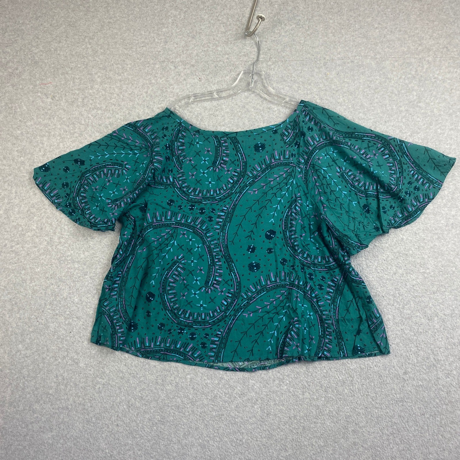 Ava & Viv Top Womens Plus 2X Teal Swirl Flutter Sleeve Ladder Lace Boho Blouse