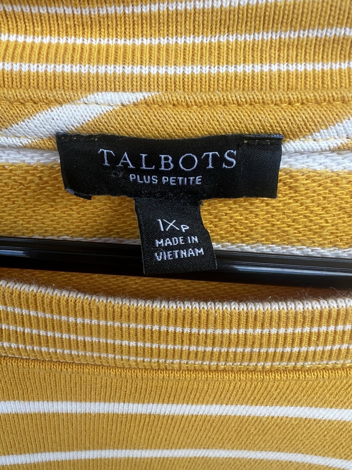 Talbots Petite 1X Yellow/White Striped 100% Cotton Crewneck Knit Sweater
