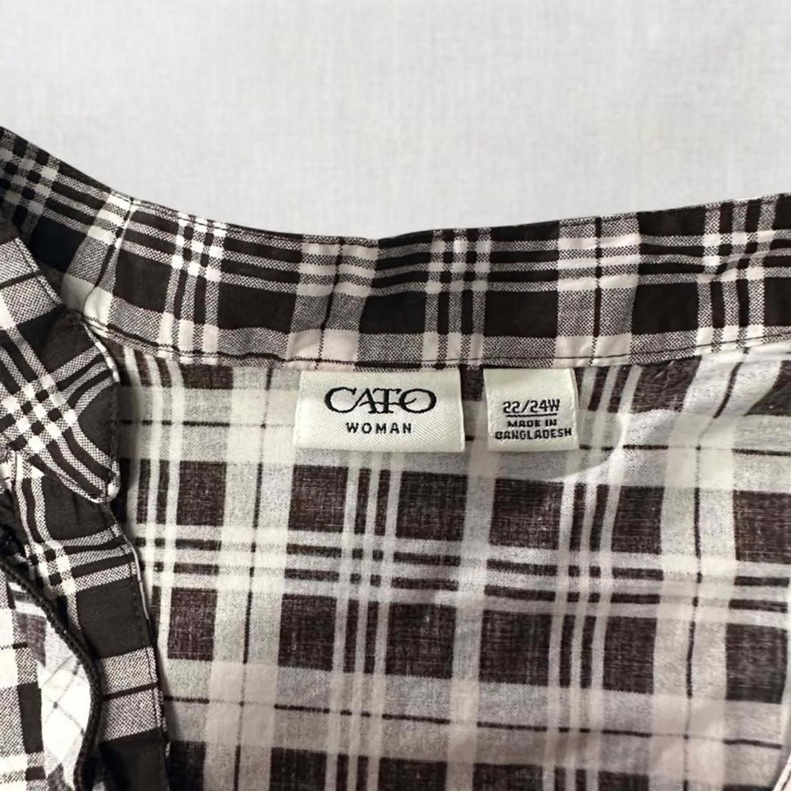 Black and White Plaid Button Up Blouse with Ruffle Details
