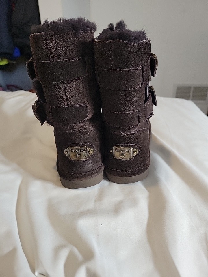 BEARPAW Women’s Brown Suede Faux Fur Lined Buckle Mid-Calf sz7 Snow Boots Size 8