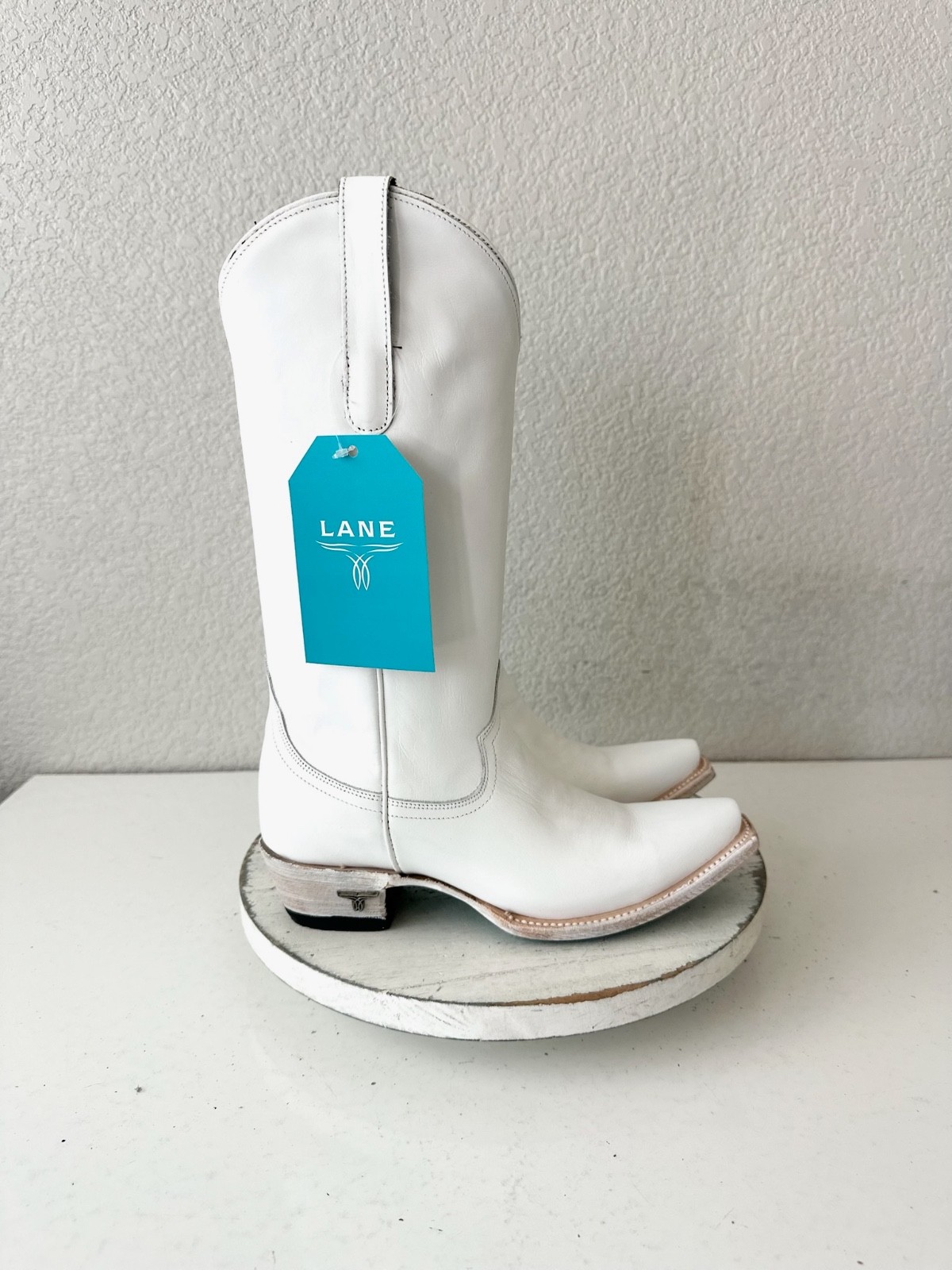 Lane EMMA JANE White Cowboy Boots Western Cowgirl Mid Calf Tall Snip Toe Sz 7