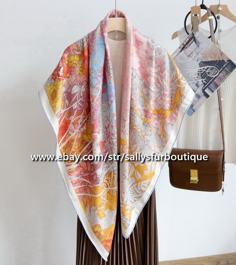 Sallys 70% Cashmere 30% Silk Wrap Scarf Nature Print Double Face Shawl 53″ Pink