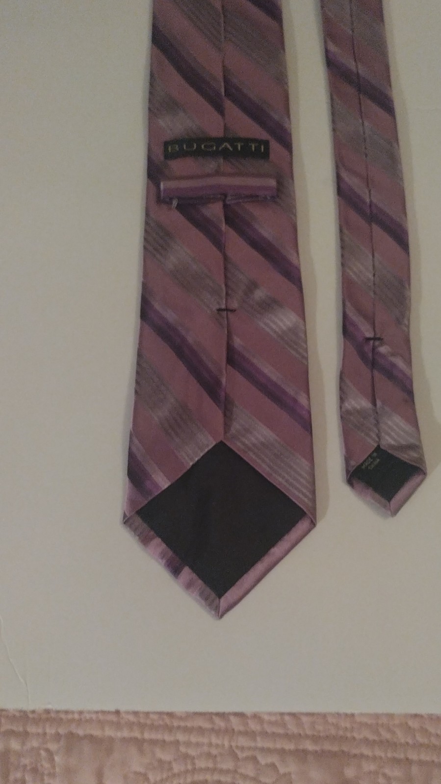 Bugatti Men’s Purple Lavender/Gray Striped Silk Tie Necktie – Lavender/ Gray