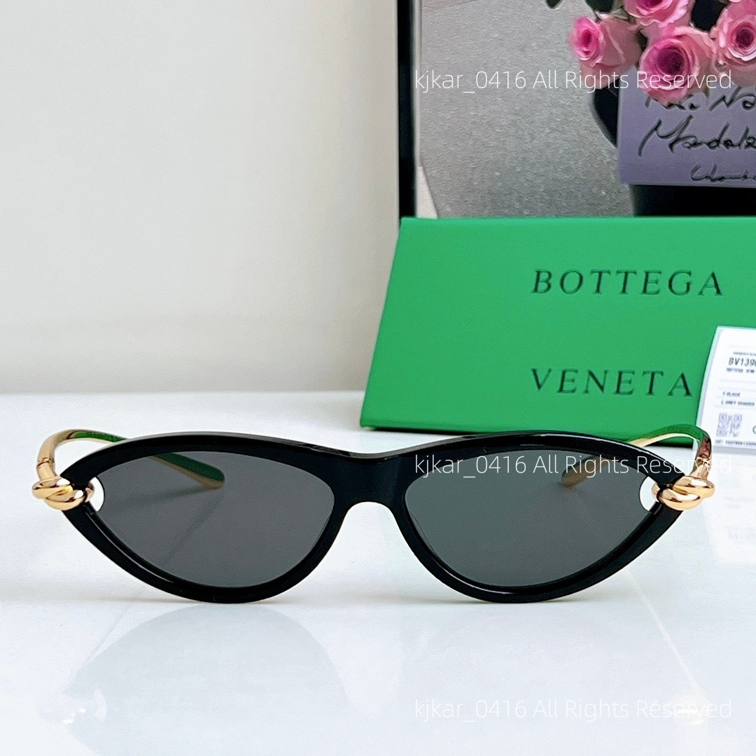 Bottega Veneta Knot BV1390S Cat Eye Sunglasses for Women Black Gold Authentic