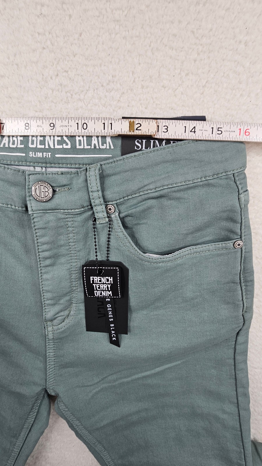 VGB Vintage Genes Black Slim Fit Green French Terry Denim Jeans PICK YOUR SIZE