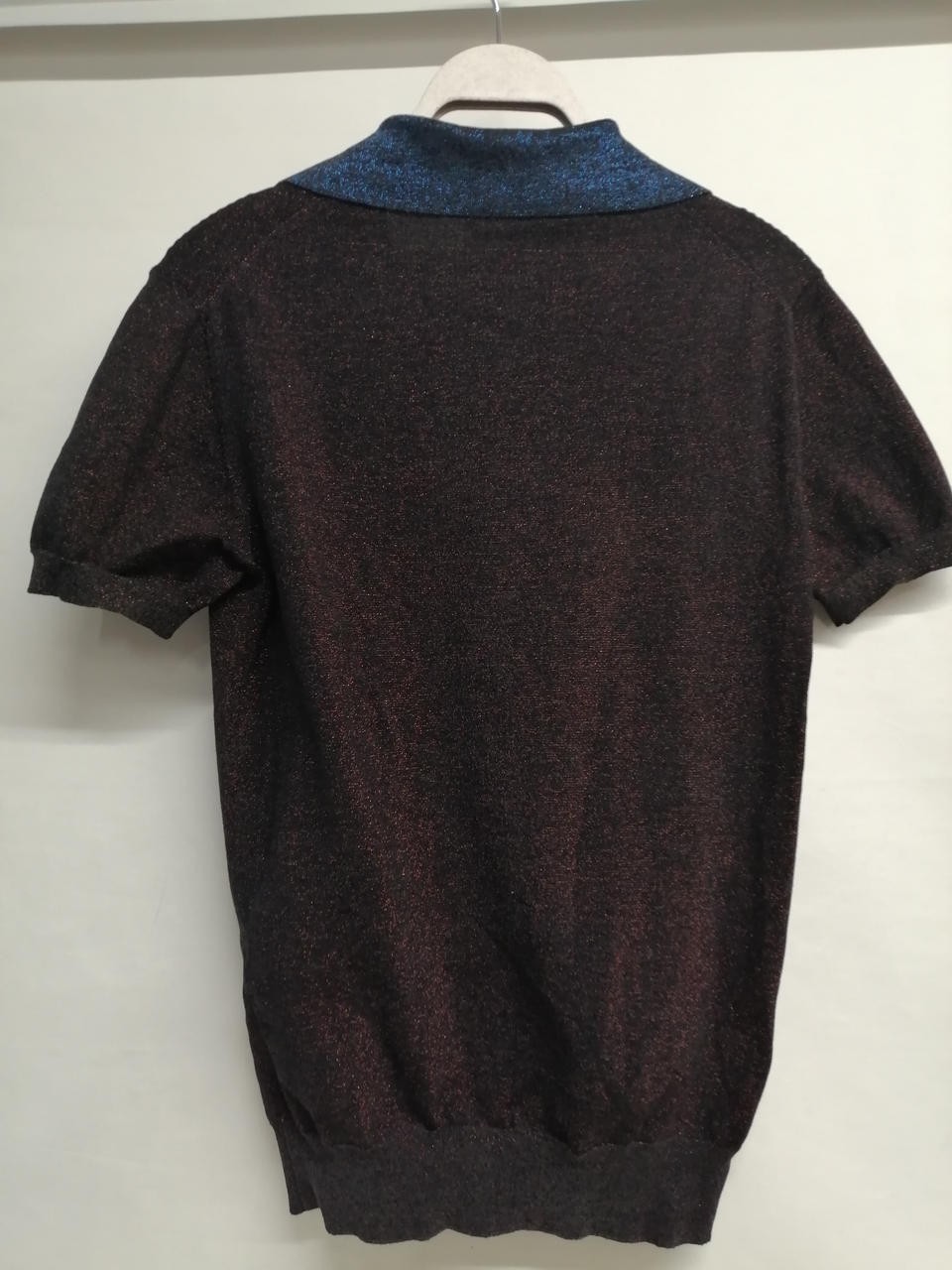 Prada BRN Lame Knit Polo Shirt Women Cardigan Top 44 24in