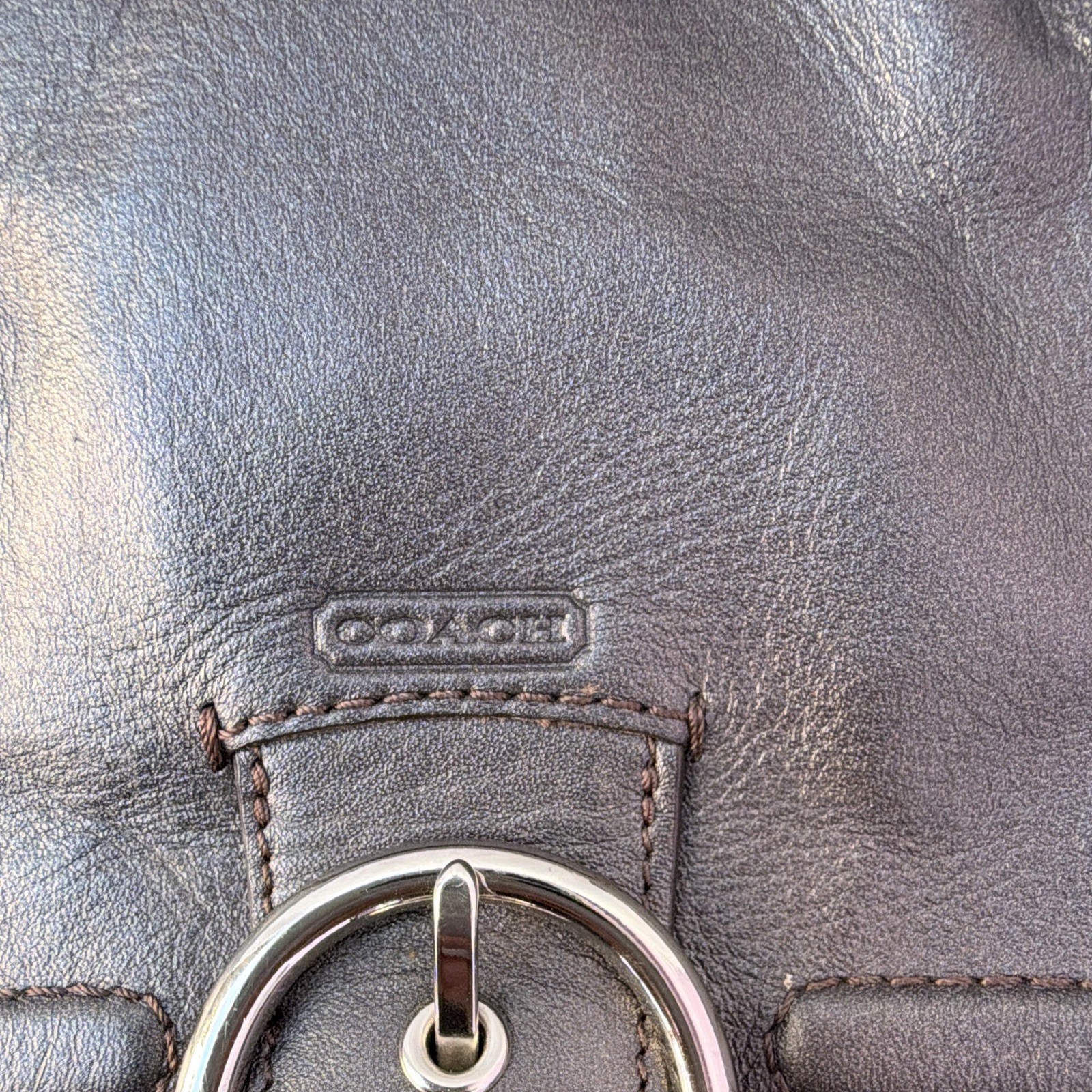 Coach Brown Shoulder Bag Buckle Flap Silver Hardware Pockets Hang Tag