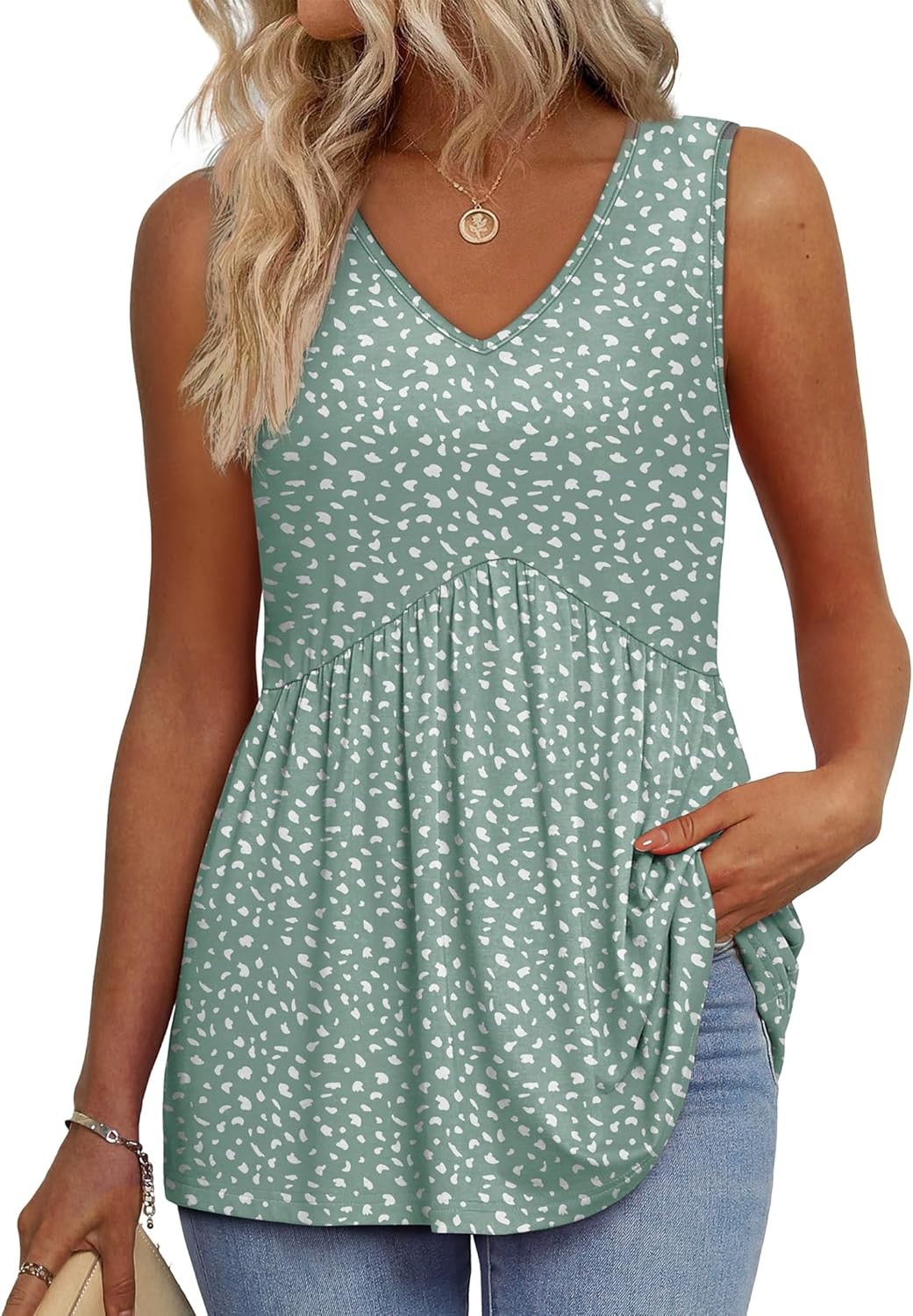 Womens Flowy Babydoll Tank Top Sleeveless V Neck Peplum Summer Casual Blouse