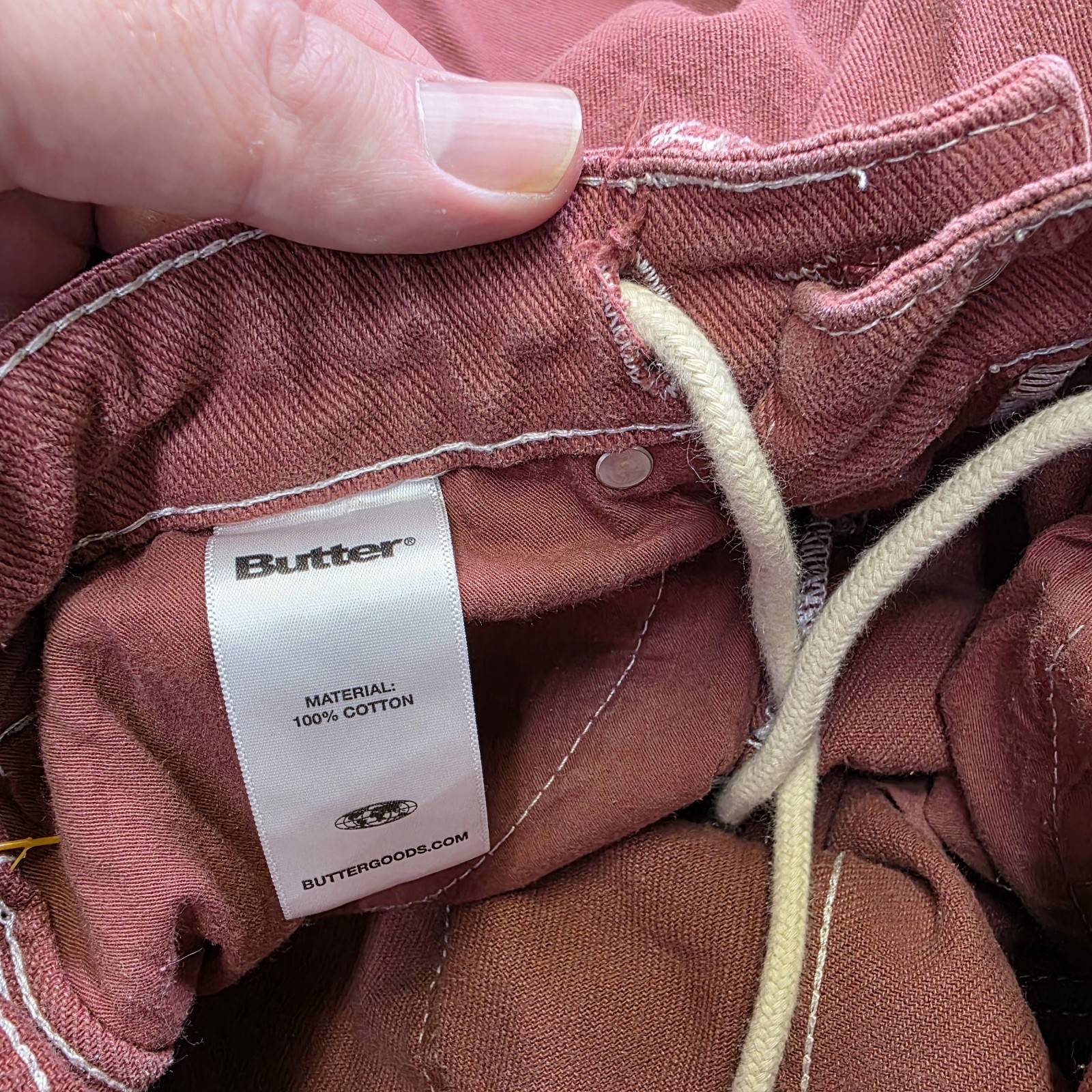 Butter Goods Jeans Sz 28×28 Embroidered Baggy Skater Drawstring Wine Red – Skunk