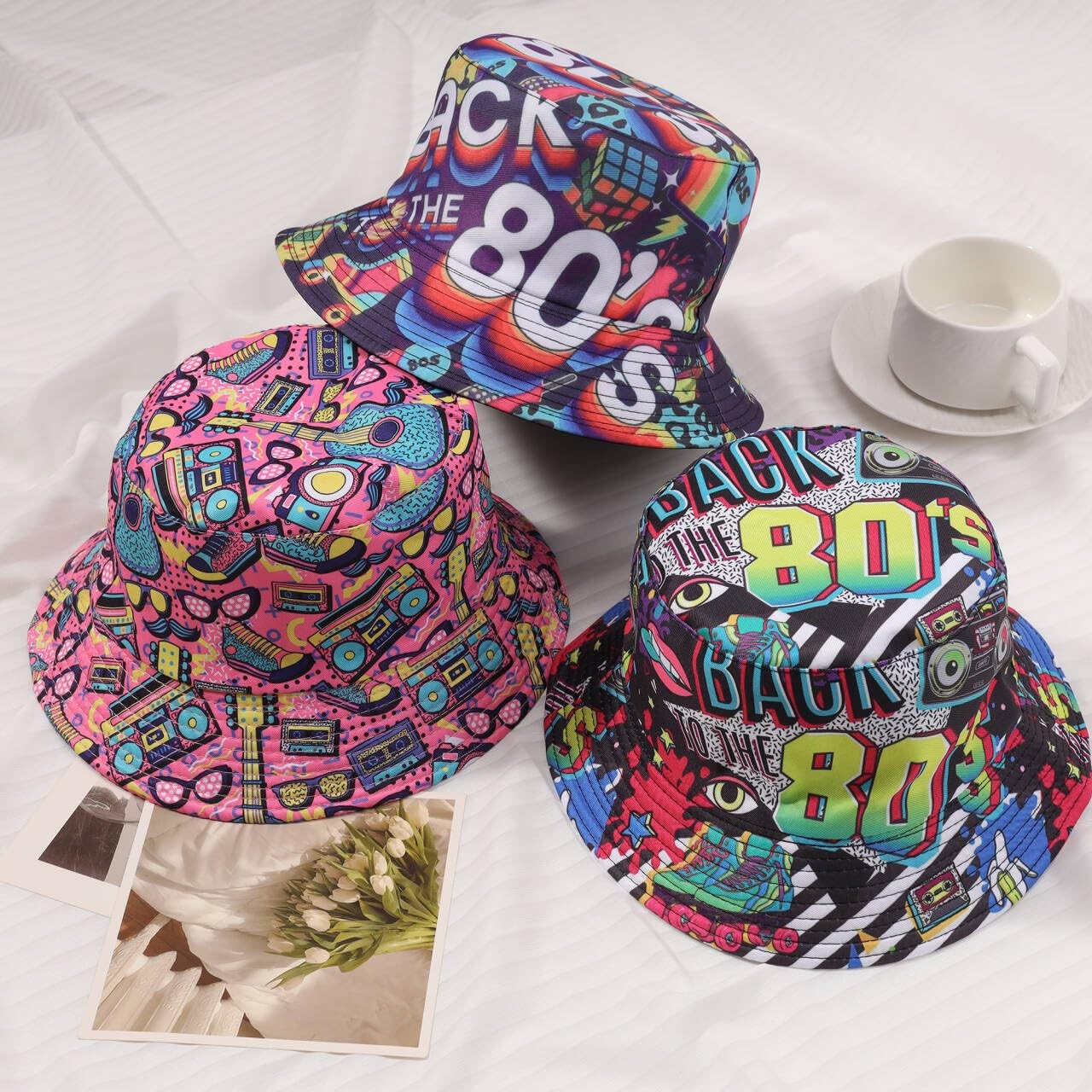 Back to The 80s Neon Retro 1980s Fashion Bucket Hat Fishing Hats Summer Trave…