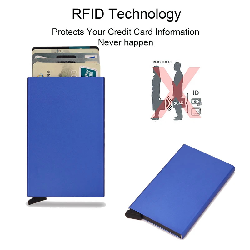 RFID Blocking Minimalist Pop-Up Slim Metal Credit Card Holder Wallet