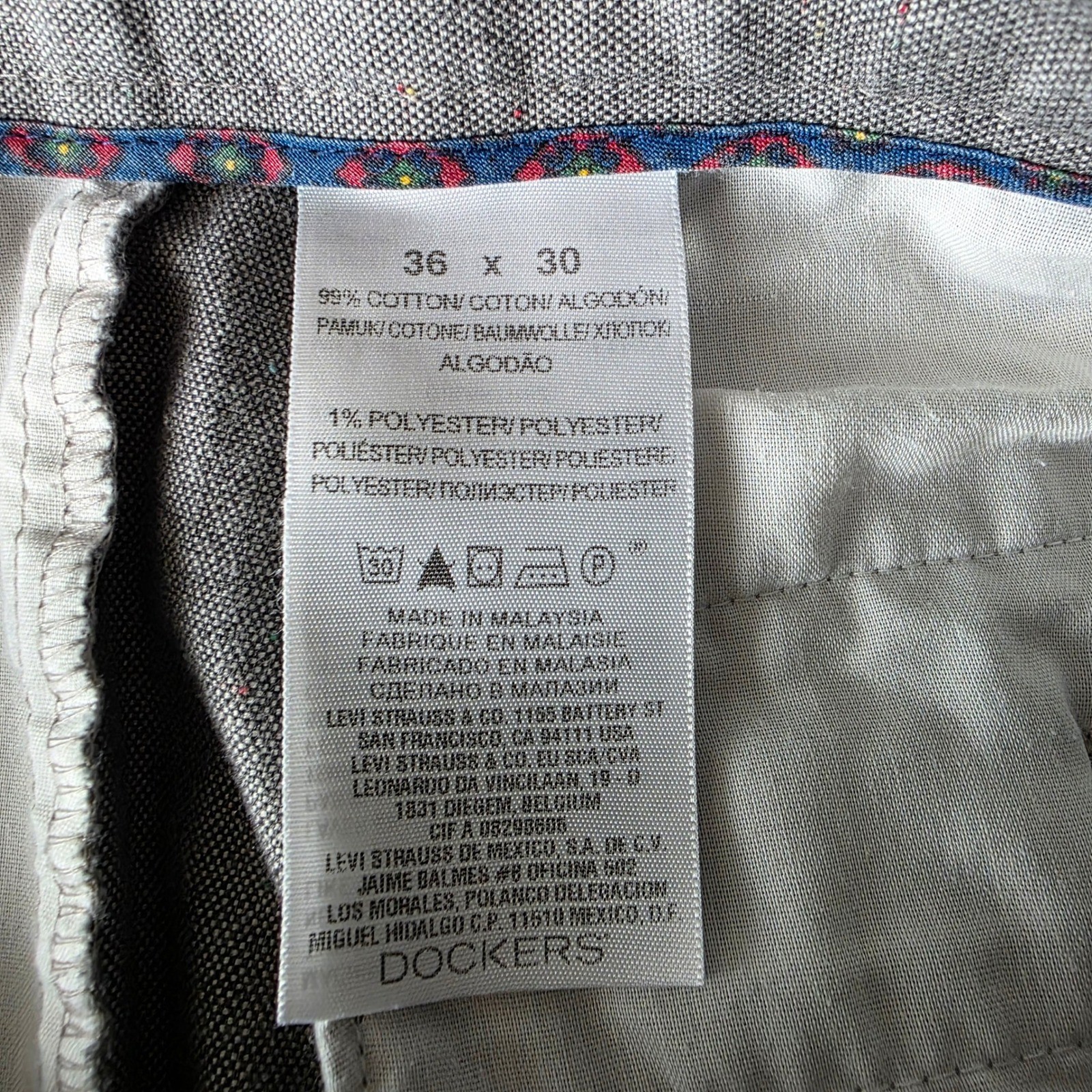 Dockers Mens Slim Fit Flat Front Chino Pants Gray Size 36×30 Cotton Blend Casual