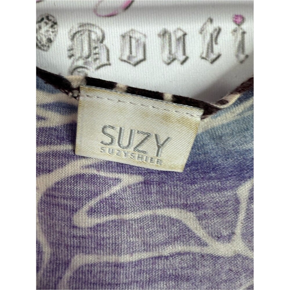 Suzy Shier tank top crochet swirl Purple Floral Lace-Trim Tank Top