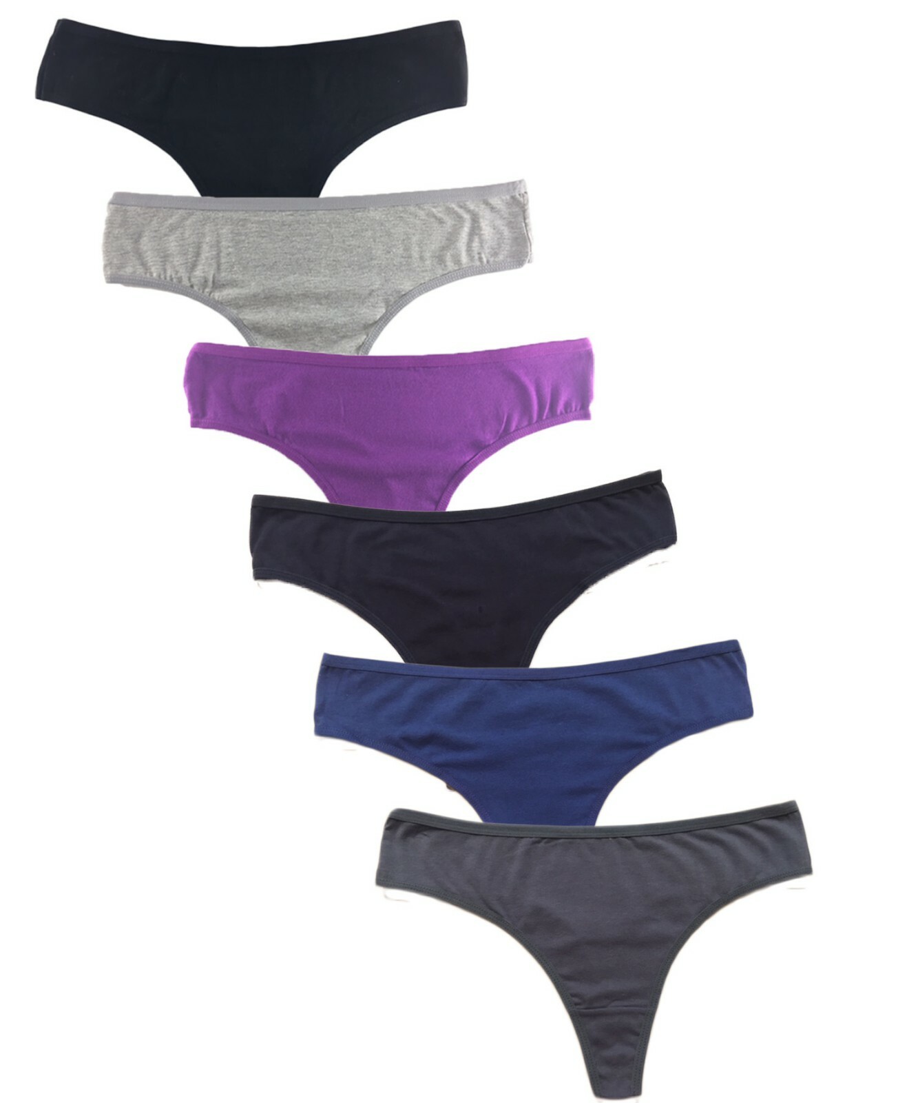 6 Womens Cotton Thongs Yoga Sport Underwear G String Dark Colors Panties Size L