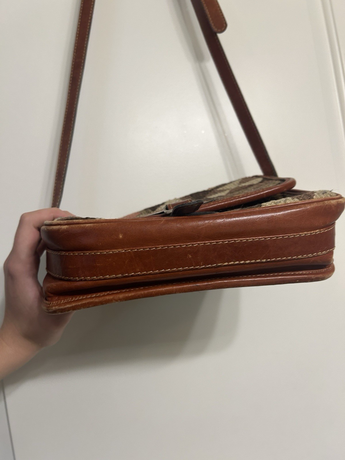 Vintage Genuine Kilim Wool Leather Woven Crossbody Shoulder Bag Made in Turkey