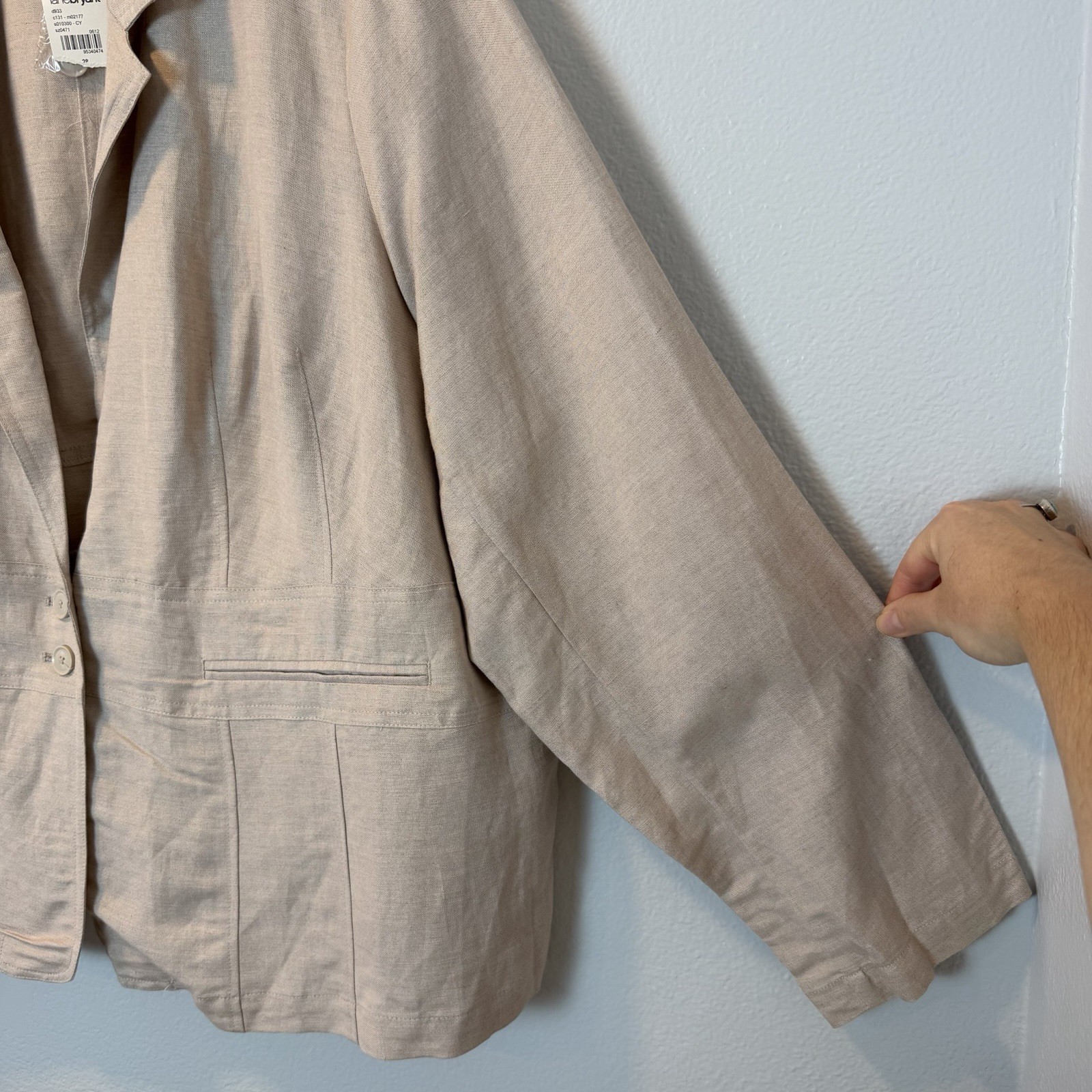 LANE BRYANT Size-28 Womens Linen Blend Blazer Lightweight Natural Beige