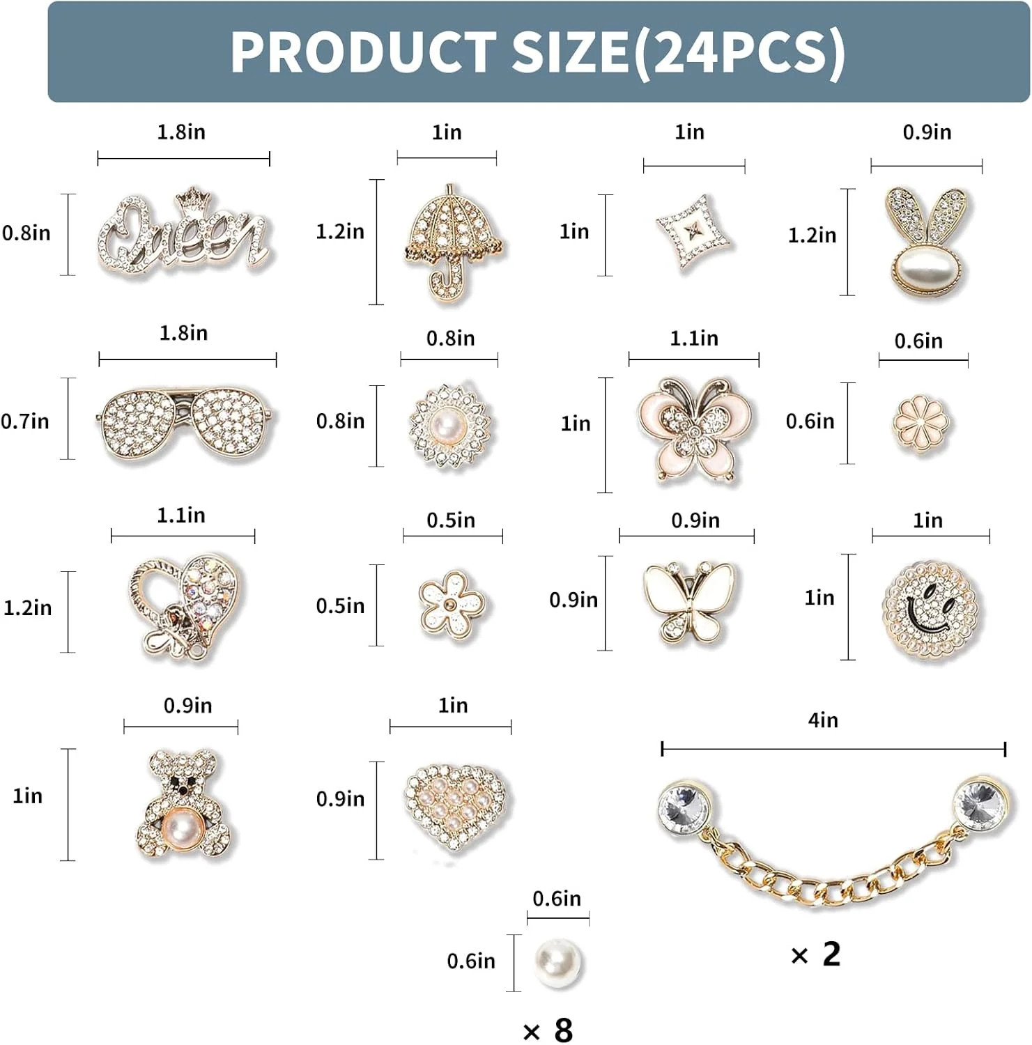 Bag Charms for Bogg Bag Accessories 24PCS Bling Sparkle Rhinestones Decorative B