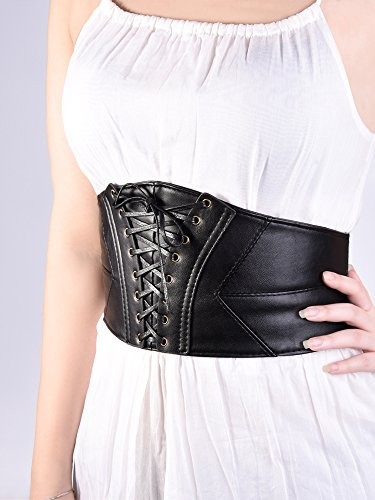 EBOOT Elastic Wide Waist Belt Tied Corset Cinch Belt with Press Button, Black