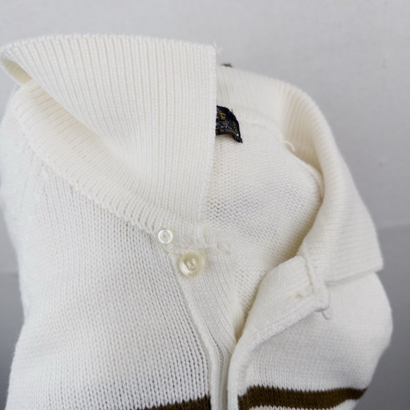 60’s Vtg Donegal Estate Mens L Orlon Acrylic Knit Polo Sweater Loop Collar Cream