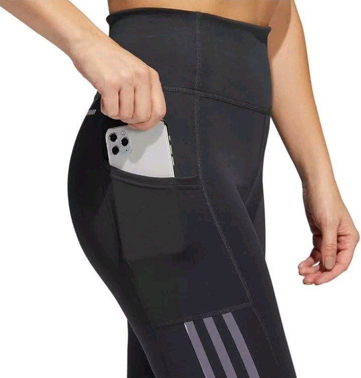 Adidas Womens Medium 3 Gray Stripe 7/8 Leggings – Black
