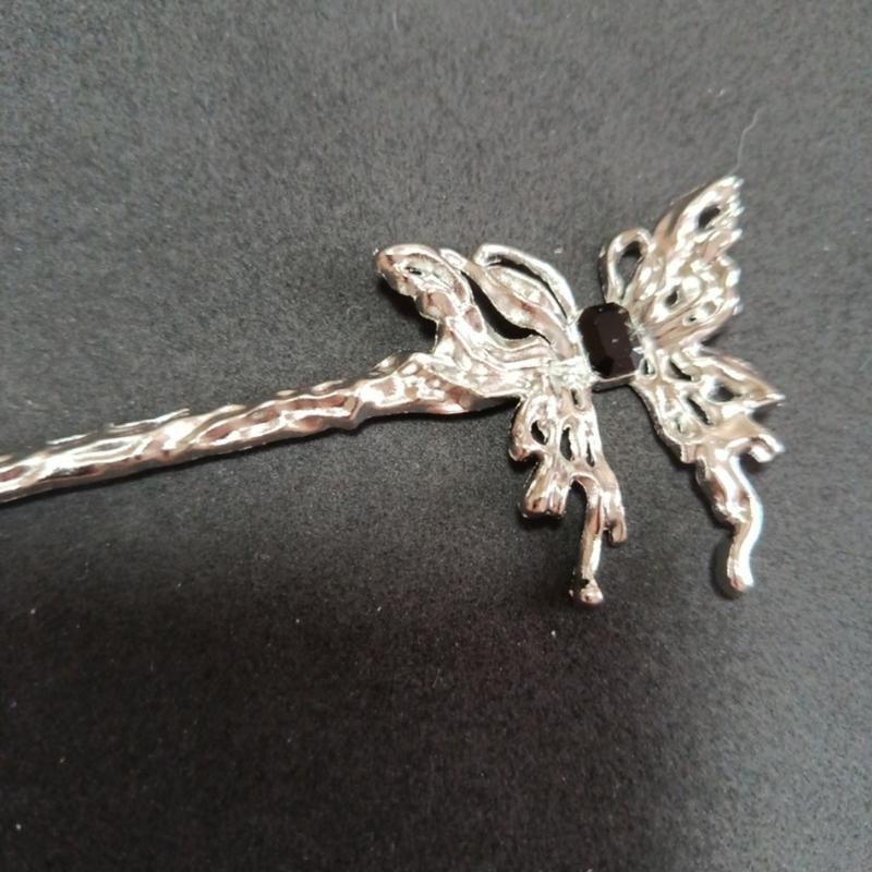 Elegant Black & Silvery Hollow Out Butterfly Chinese Hairpin 15 Cm