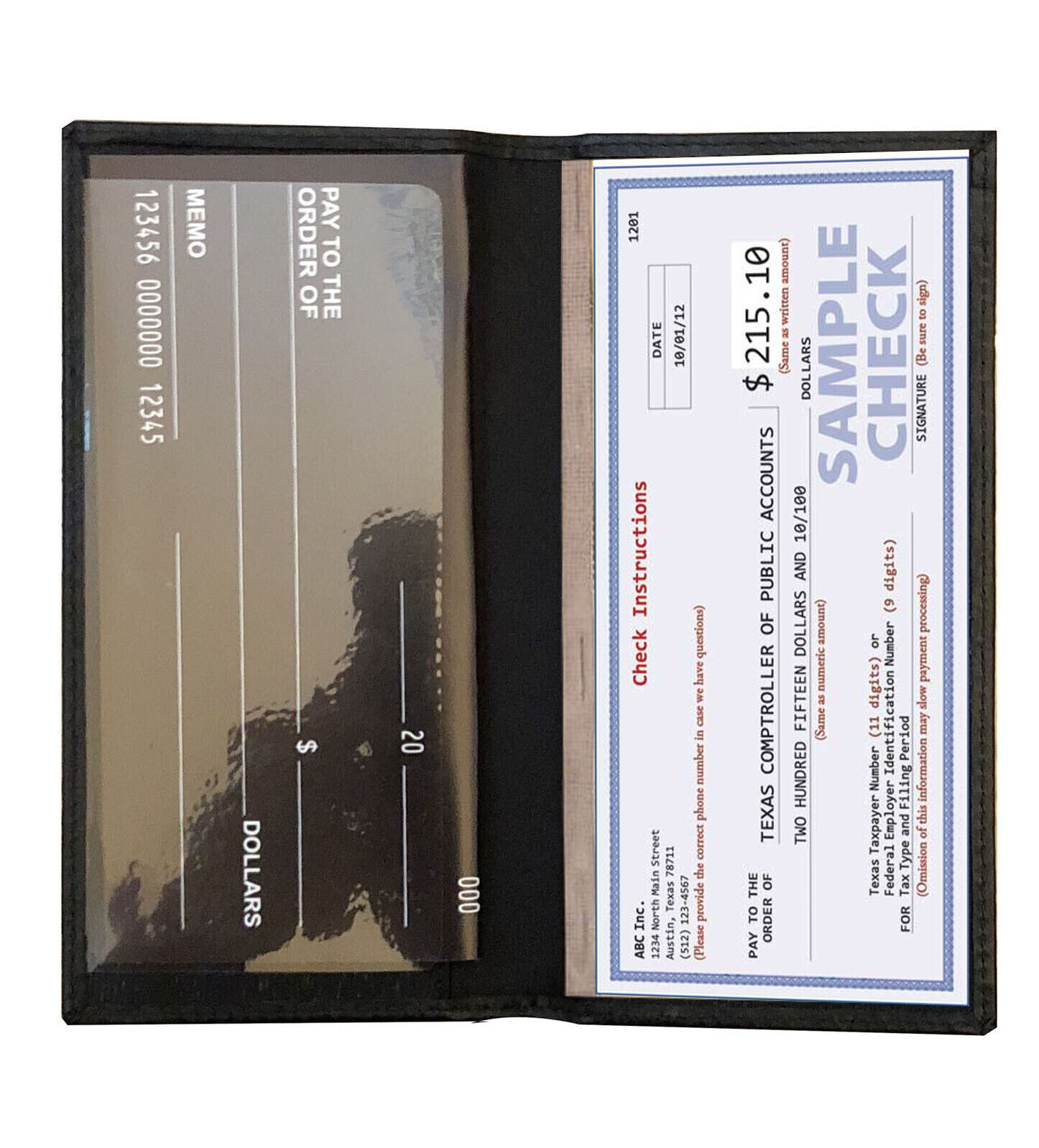 Black Genuine Leather Standard Checkbook Cover Holder Wallet