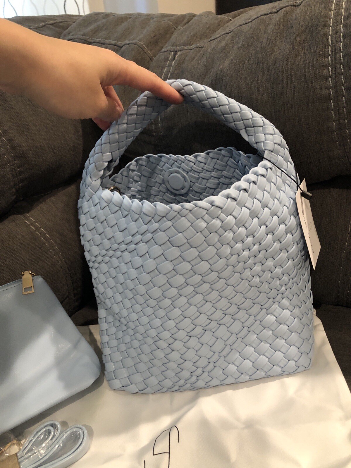 NWT Sugar Monday Woven Tote “Piper” Small In Light Blue