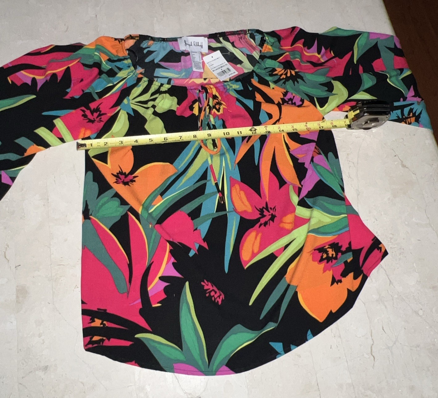 Joseph Ribkoff Size 4 Multi Color Tropical Print Flared Blouse Women’s NWT $195