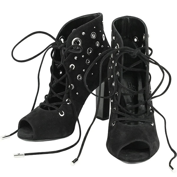 New Auth HERMES Short boots Parade Velor Black Sandals 37 size Women Bootie