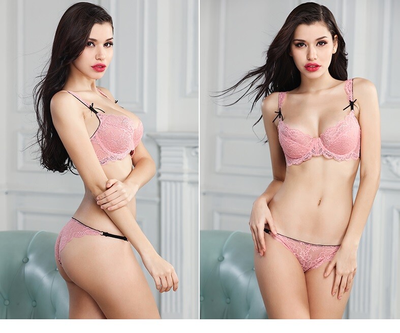 Women See-Through Lace Push Up Transparent Everyday Bra Lingerie Porno Set lolit
